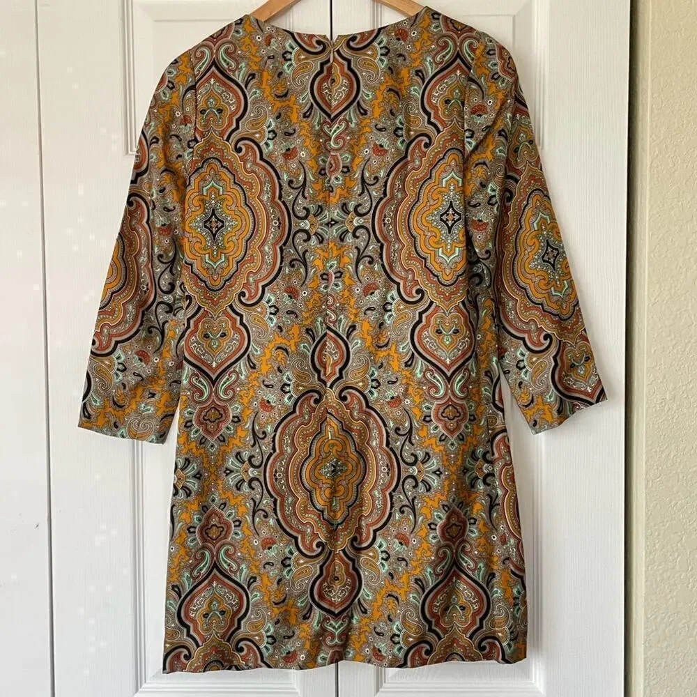 J. Crew Jules Italian 100% Silk Paisley Jeweltone Tunic Dress • Size 00 🗣